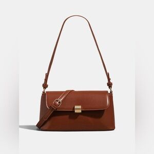 Textured Gold Clasp PU Leather Shoulder Bag